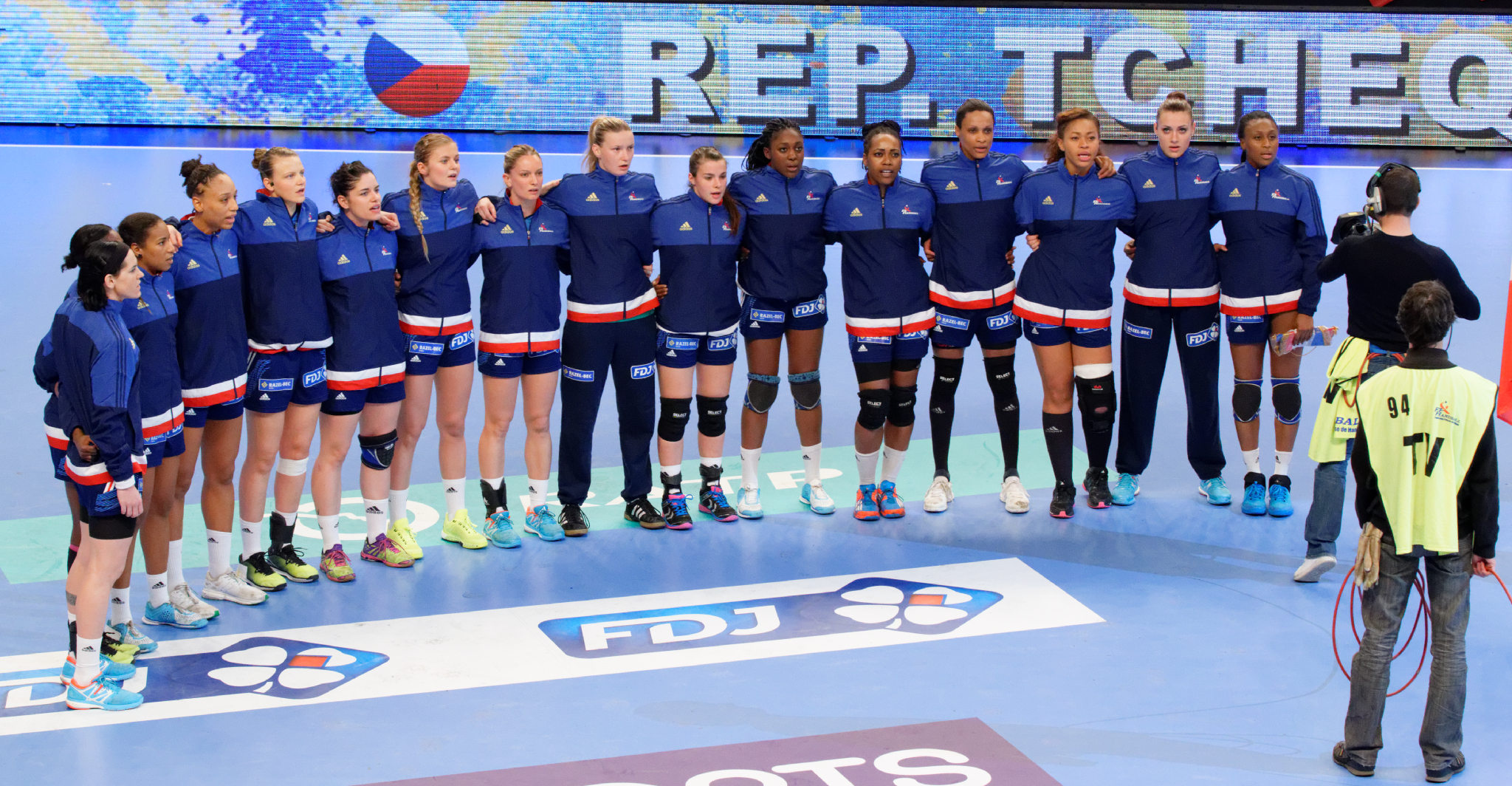 Équipe de France féminine de handball lors d'un match à Paris en novembre 2015, photographie d'archive